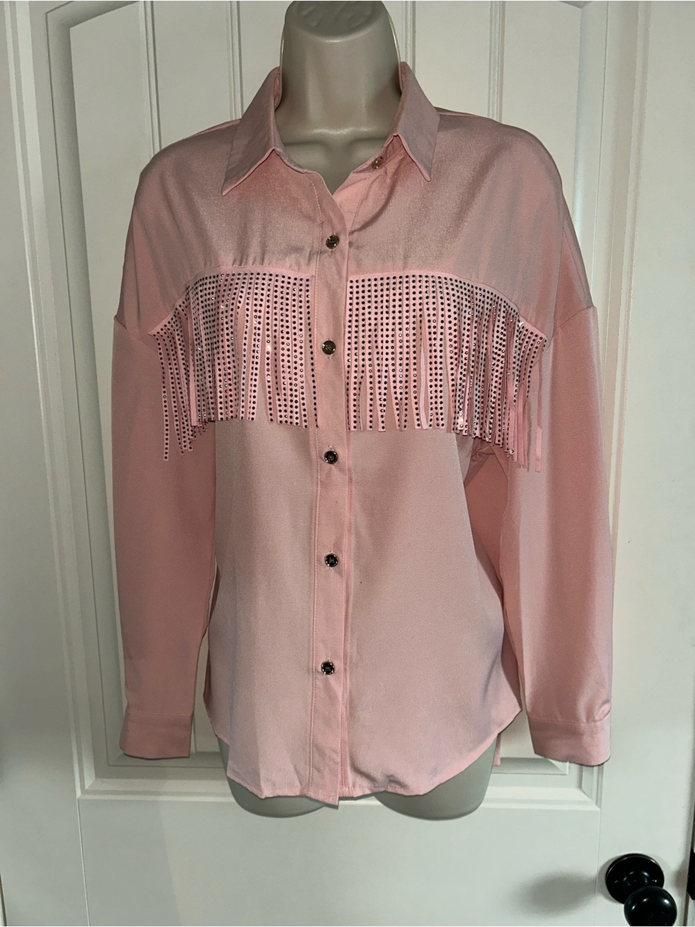 NEW 🦋 Women's Pink Fringe Button-Up Western Top Sz S 🦋